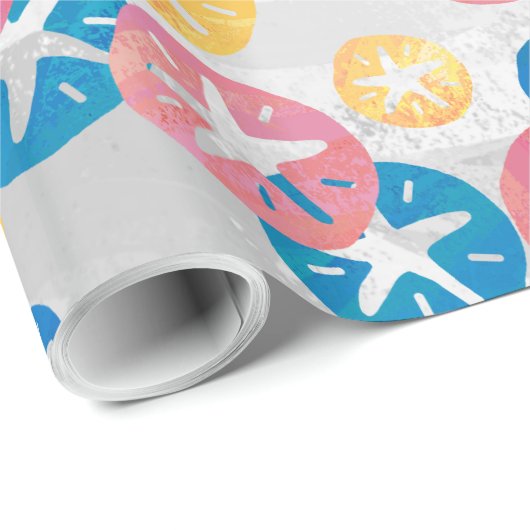 Papier Cadeau Sable Dollar Jaune Rouge Bleu Motif (Coin rond)