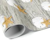 Papier Cadeau Sable Dollar Starfish Rustic Beach Driftwood (Coin rond)