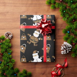 Papier Cadeau Sac à main motif léopard Santa sur fond noir