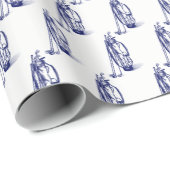 Papier Cadeau Sac de golf Stylisé vintage bleu (Coin rond)
