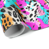 Papier Cadeau Safari Animaux Fourrures Imprimés Motif néon color (Coin rond)