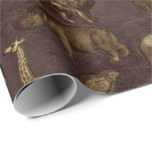 Papier Cadeau Safari Animaux sur Dark Brown (Coin rond)