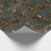 Papier Cadeau Safari Animaux sur Vert foncé (Coin)
