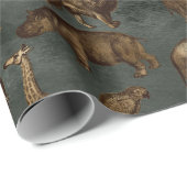 Papier Cadeau Safari Animaux sur Vert foncé (Coin rond)