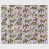 Papier Cadeau Safari Animaux sur violet clair (Plat)