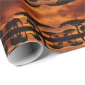 Papier Cadeau Safari Baobab africain silhouette d'éléphant (Coin rond)