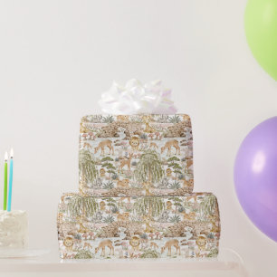 Papier Cadeau Safari Bois Fantaisie Aquarelle Animaux Mignons