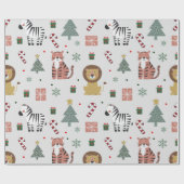 Papier Cadeau Safari de Noël moderne Animaux Tiger Lion Zebra (Plat)