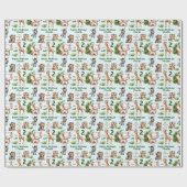 Papier Cadeau Safari Jungle Animaux Blue Green 2e Anniversaire N (Plat)
