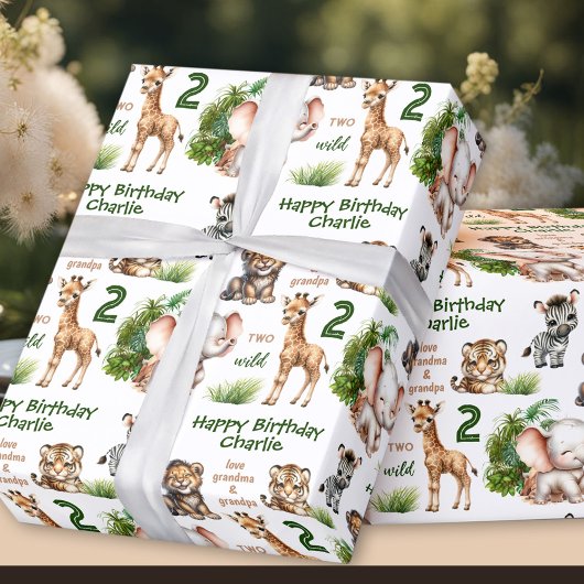 Papier Cadeau Safari Jungle Animaux Deux Sauvages 2ème Anniversa