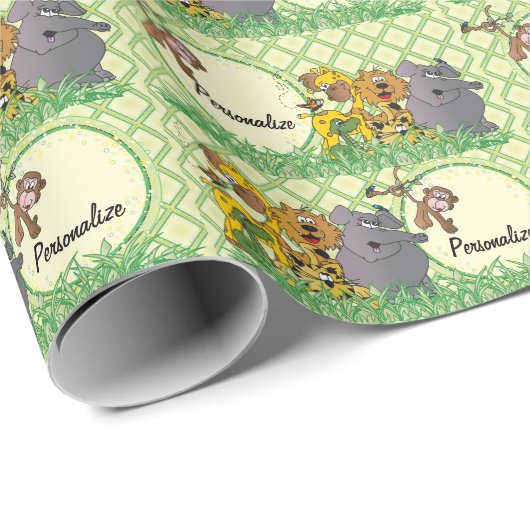 Papier Cadeau Safari Jungle Baby Animaux (Coin rond)