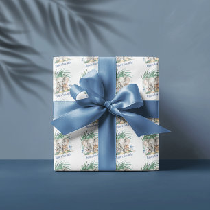 Papier Cadeau Safari Jungle Fête Animaux Deux Anniversaires Sauv