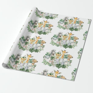 Papier Cadeau Safari Jungle mignonne Animaux sauvages Végétation
