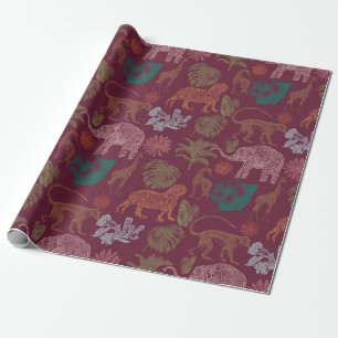 Papier Cadeau Safari Jungle vintage rose