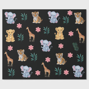 Papier Cadeau Safari moderne Jungle Animaux éléphant Tiger Lion