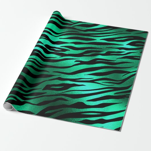 Papier Cadeau Safari stylé vert et noir Stripes de tigres sauvag (Déroulé)