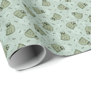 Papier Cadeau Sage Bubble Frogs - laurier vert enfants motif.