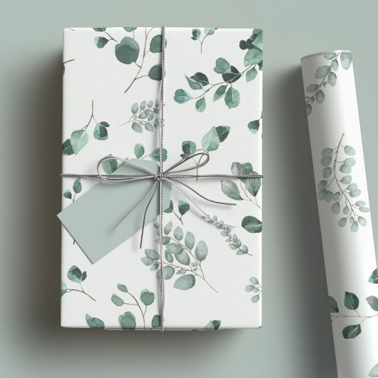 Papier Cadeau Sage Élégant & Eucalyptus Vert Forêt Aquarelle