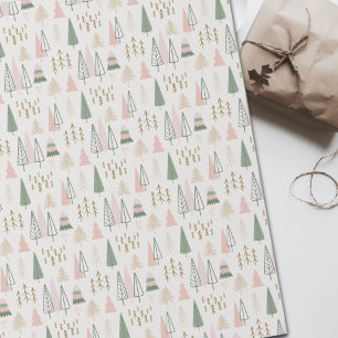 Papier Cadeau Sage Et Blush Arbres De Noël Hiver Nordique