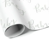 Papier Cadeau Sage Green Baby Boy Script Élégant Enveloppement b (Coin rond)