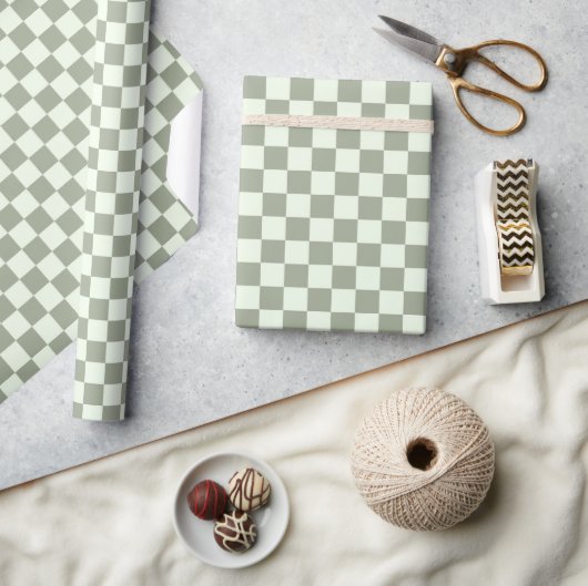 Papier Cadeau Sage Green Checker Checkerboard Checkered Retro (Artisanat)