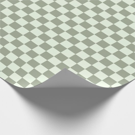 Papier Cadeau Sage Green Checker Checkerboard Checkered Retro (Coin)