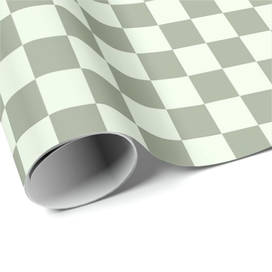 Papier Cadeau Sage Green Checker Checkerboard Checkered Retro (Coin rond)