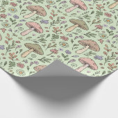 Papier Cadeau Sage Green Earthy Mushroom Seamless Pattern (Coin)