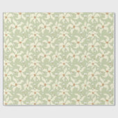 Papier Cadeau Sage Green Élégant Floral (Plat)