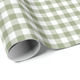 Papier Cadeau Sage Green En vichy Neutre Elegant Checks Motif
