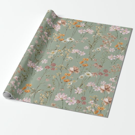 Papier Cadeau Sage Green Fleur sauvage Boho Bloom Garden Boho (Déroulé)