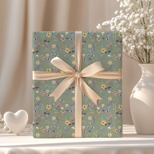 Papier Cadeau Sage Green Fleurs sauvages Boho Rustic Spring Gard