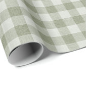 Papier Cadeau Sage Green Gingham Buffalo Check Linen Texture (Coin rond)