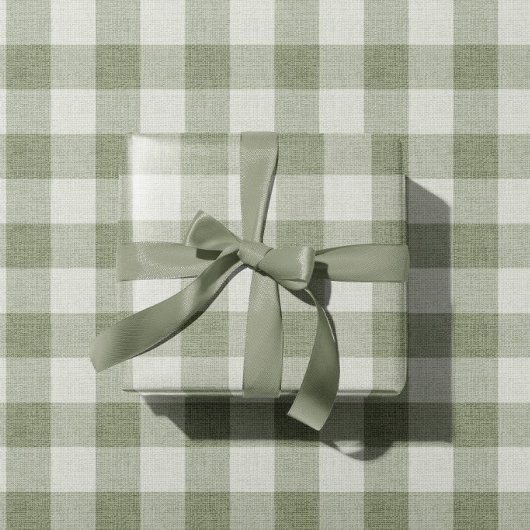 Papier Cadeau Sage Green Gingham Buffalo Check Linen Texture