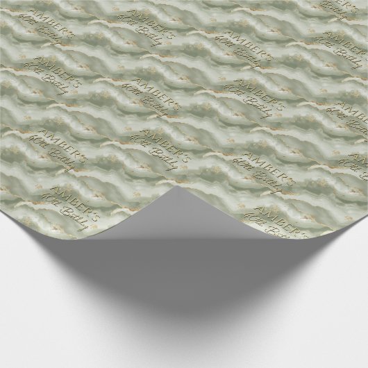 Papier Cadeau Sage Green Gold Abstract Marble Design (Coin)