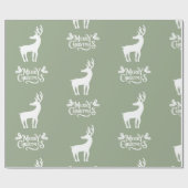 Papier Cadeau Sage Green Merry Christmas Deer  (Plat)