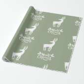 Papier Cadeau Sage Green Merry Christmas Deer  (Déroulé)