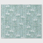 Papier Cadeau Sage Green Silk Drapes & Flamants roses Fleurs (Plat)