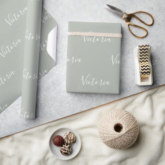 Papier Cadeau Sage moderne Personnalisé Pastel Nom de script (Artisanat)