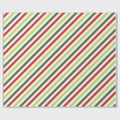 Papier Cadeau Sage, mousse, rouge et ivoire rayés (Plat)