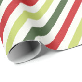 Papier Cadeau Sage, mousse, rouge et ivoire rayés (Coin rond)