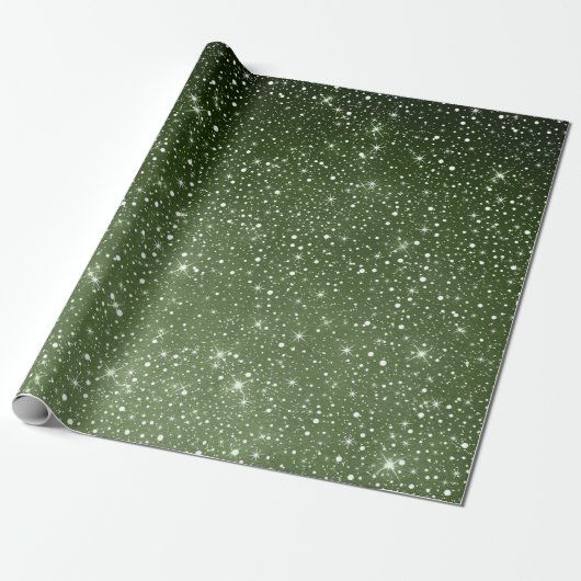 Papier Cadeau Sage Rustique Green & Galaxy Stars Falling Snow (Déroulé)