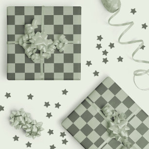 Papier Cadeau Sage Vert Foncé Damier Damassé À Carreaux