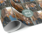 Papier Cadeau Sage vert multi photo Noël moderne minimal (Coin rond)