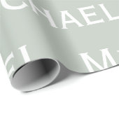 Papier Cadeau Sage vert Nom personnalisé (Coin rond)