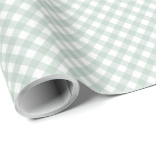 Papier Cadeau Sage vert plaid pastel simple en vichy chèques