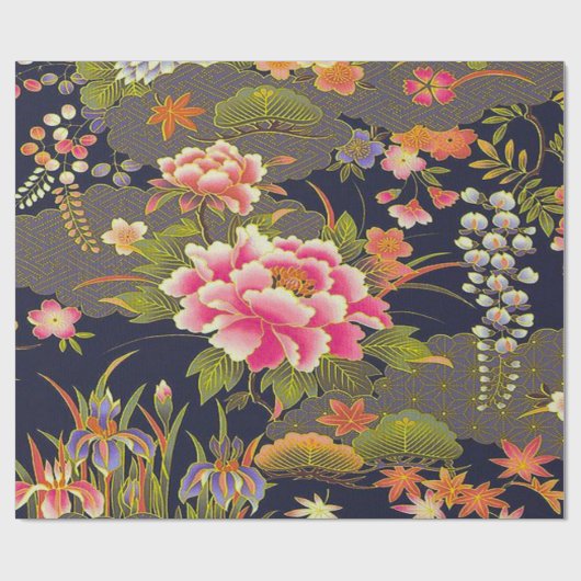 Papier Cadeau Sage Vert rose Japonais Kimono Floral Découpage (Plat)