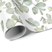Papier Cadeau Sage Vert Rustique Eucalyptus Aquarelle (Coin rond)