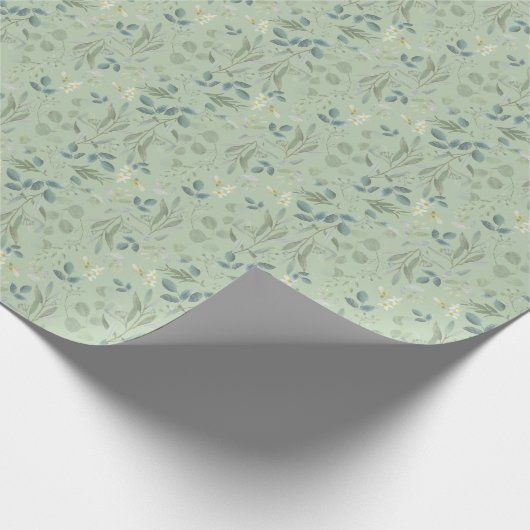 Papier Cadeau Sage Vert verdure feuillus Eucalyptus Mariage (Coin)