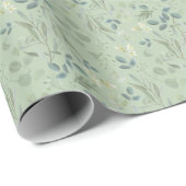 Papier Cadeau Sage Vert verdure feuillus Eucalyptus Mariage (Coin rond)